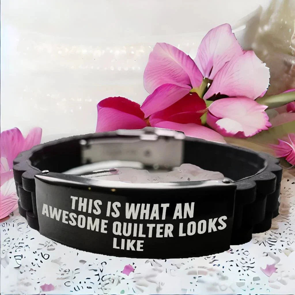 Awesome Quilter Bracelet – Black Silicone Glidelock Band with Bold Pride Engraving – Gift for Confident Sewers