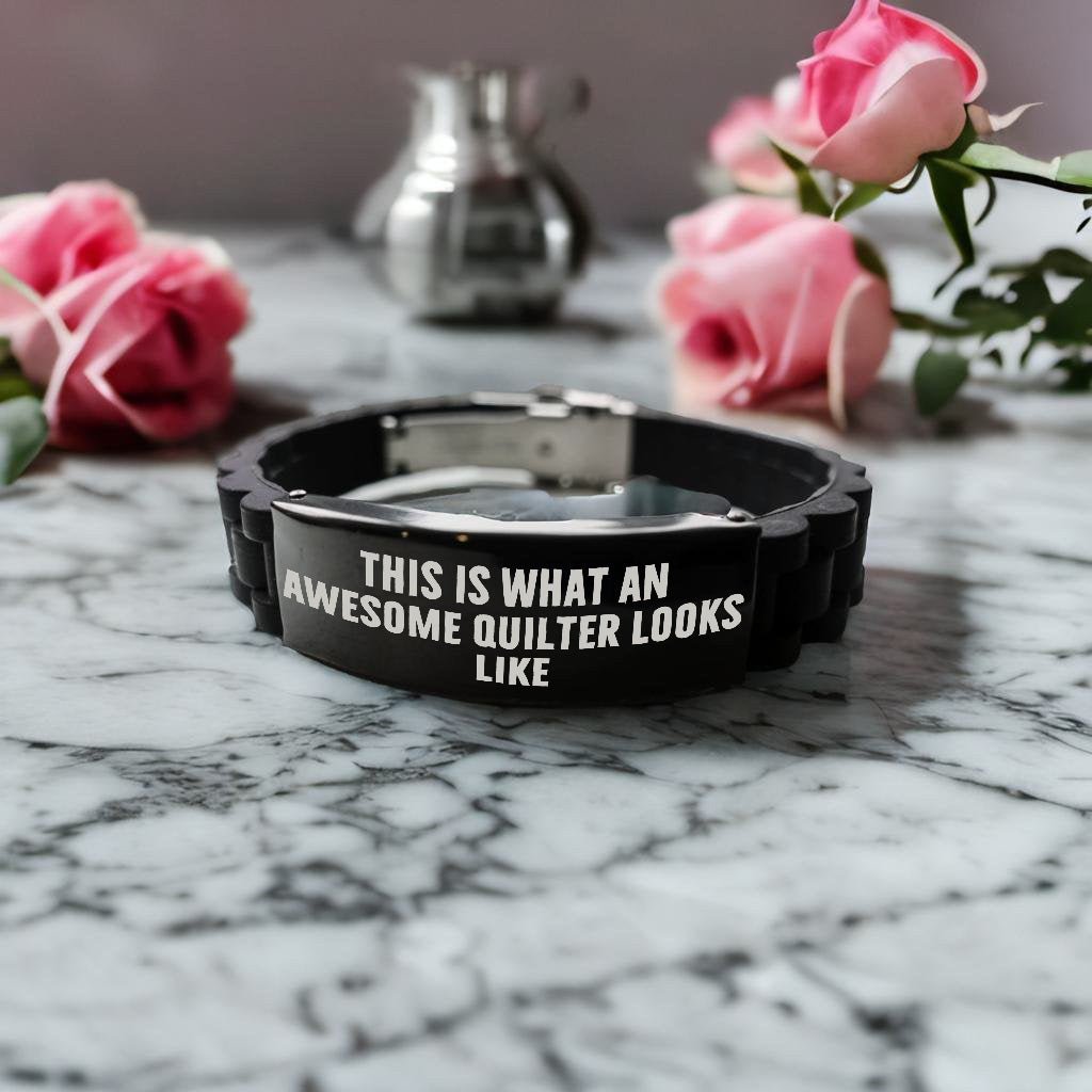 Awesome Quilter Bracelet – Black Silicone Glidelock Band with Bold Pride Engraving – Gift for Confident Sewers - Mallard Moon Gift Shop