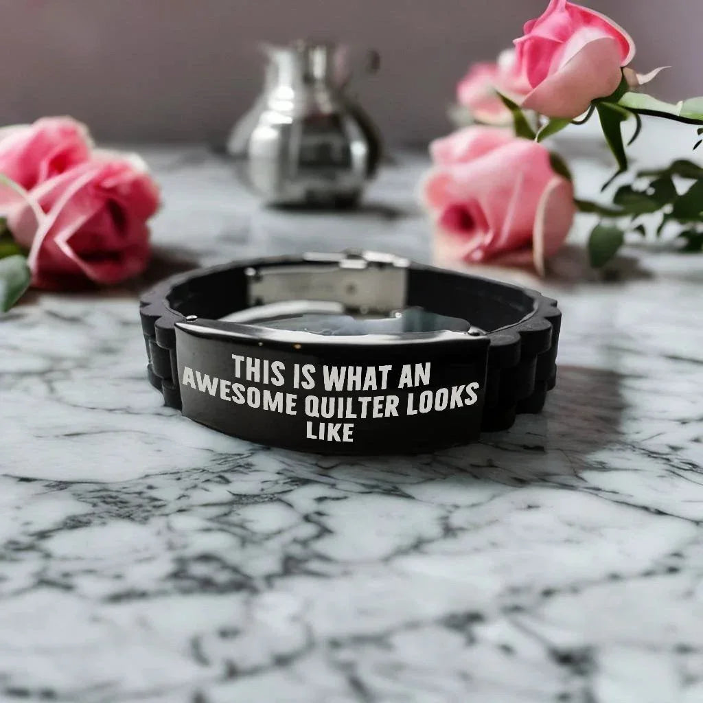 Awesome Quilter Bracelet – Black Silicone Glidelock Band with Bold Pride Engraving – Gift for Confident Sewers