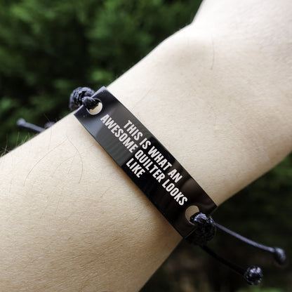 Awesome Quilter Engraved Braided Rope Bracelet – Bold Pride Engraving – Gift for Confident Sewers - Mallard Moon Gift Shop