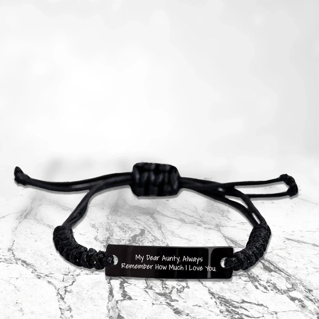 Aunty Special Heartfelt Rope Bracelet, Black Stainless Steel Adjustable Rope