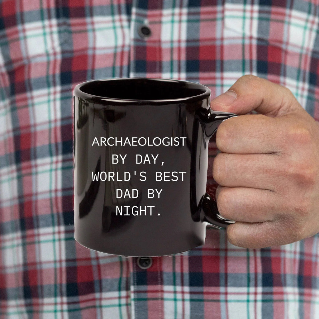 Funny Archaeologists Gifts for Men, Archaeologists by Day, World's Best Dad by Night, Black Coffee Mug for Graduate, Graduation Unique Gifts from Family