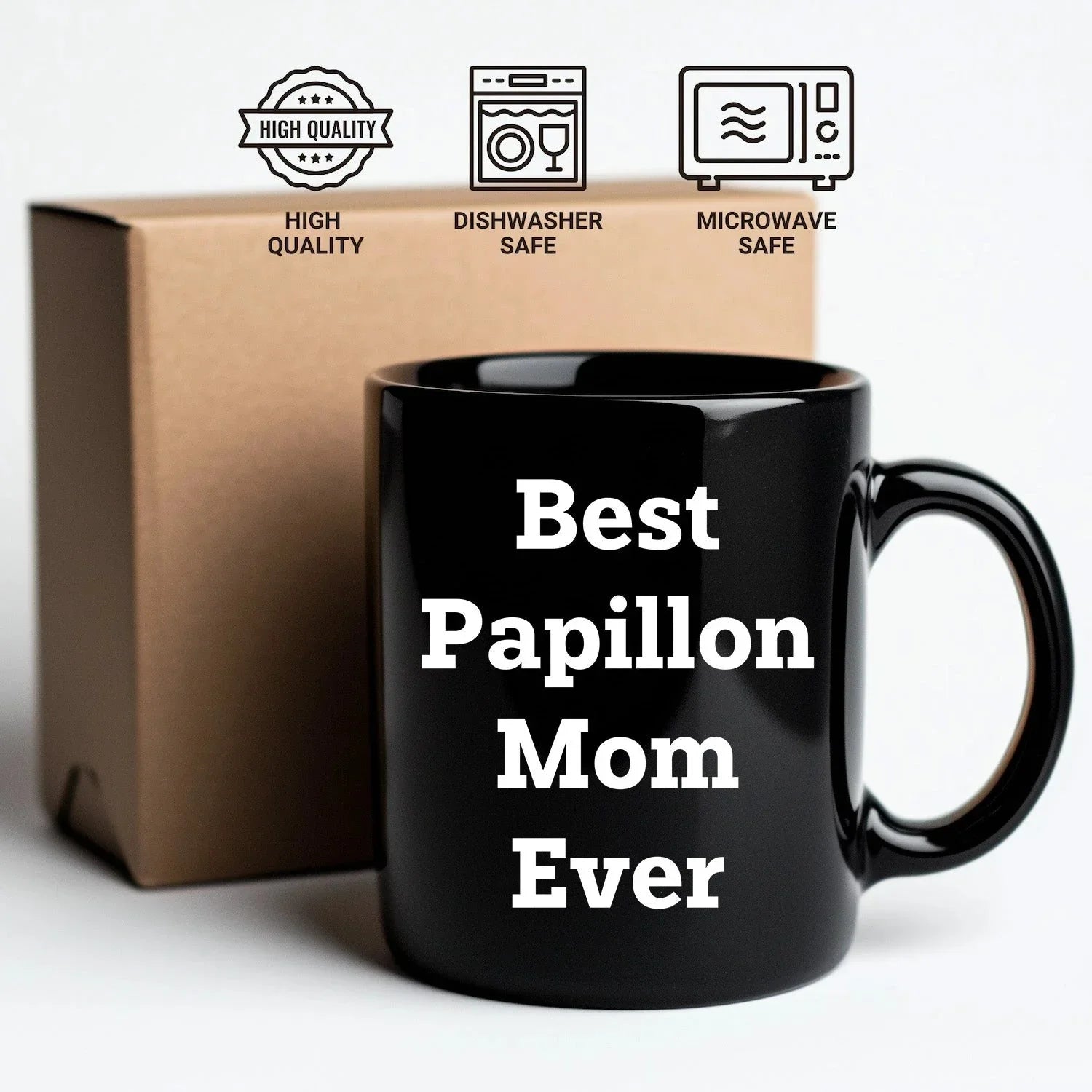 Papillon Dog Mom Unique Gifts for Best Papillon Mom Ever - Black Coffee Mug, Funny Quote, Unique Papillon Dog Lover Gift from Friends to Family