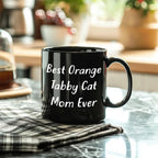 Funny Orange Tabby Cat Mom Black Coffee Mug - Mallard Moon