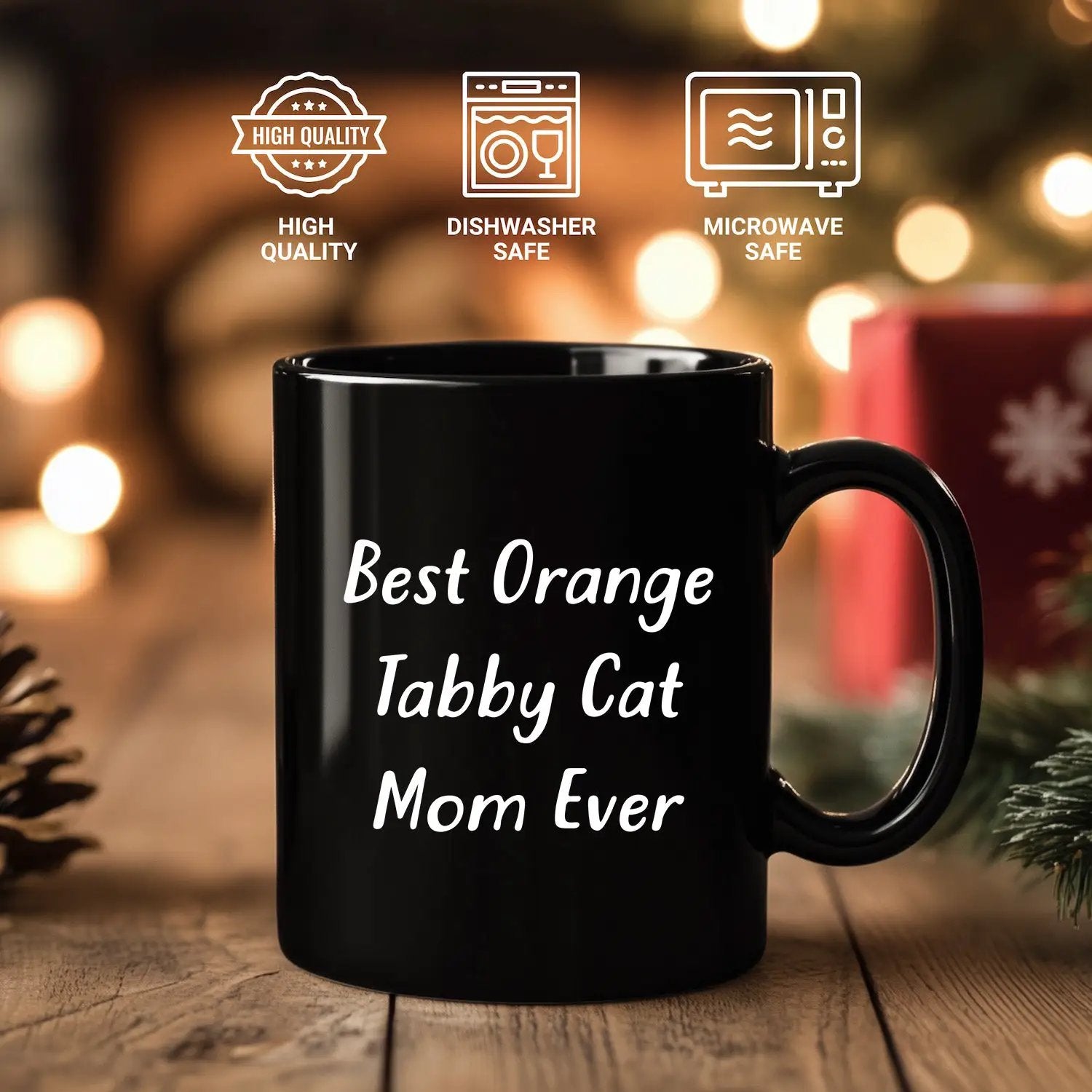 Funny Orange Tabby Cat Mom Black Coffee Mug - Mallard Moon