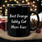 Funny Orange Tabby Cat Mom Black Coffee Mug - Mallard Moon
