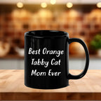 Funny Orange Tabby Cat Mom Black Coffee Mug - Mallard Moon