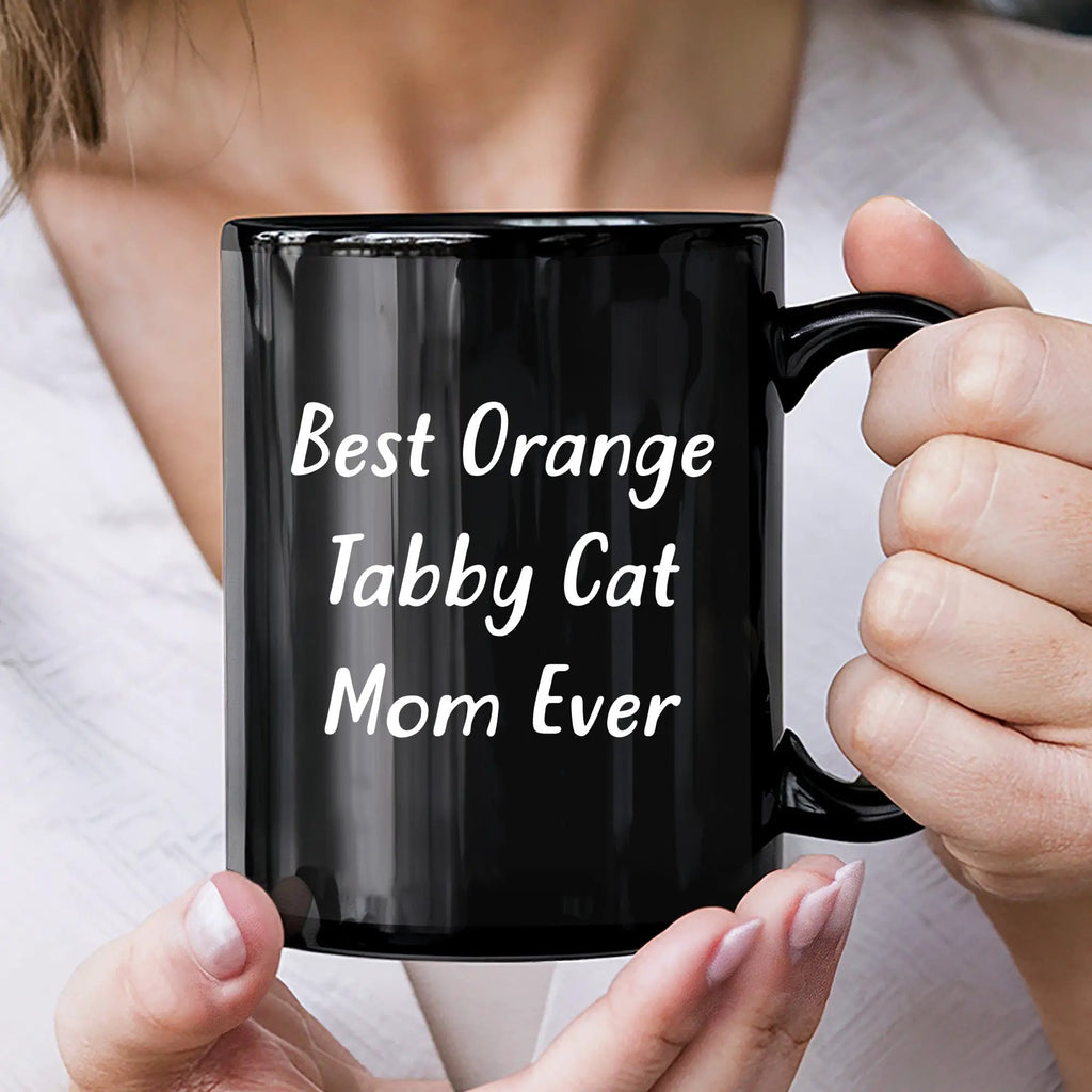Funny Orange Tabby Cat Mom Black Coffee Mug - Mallard Moon