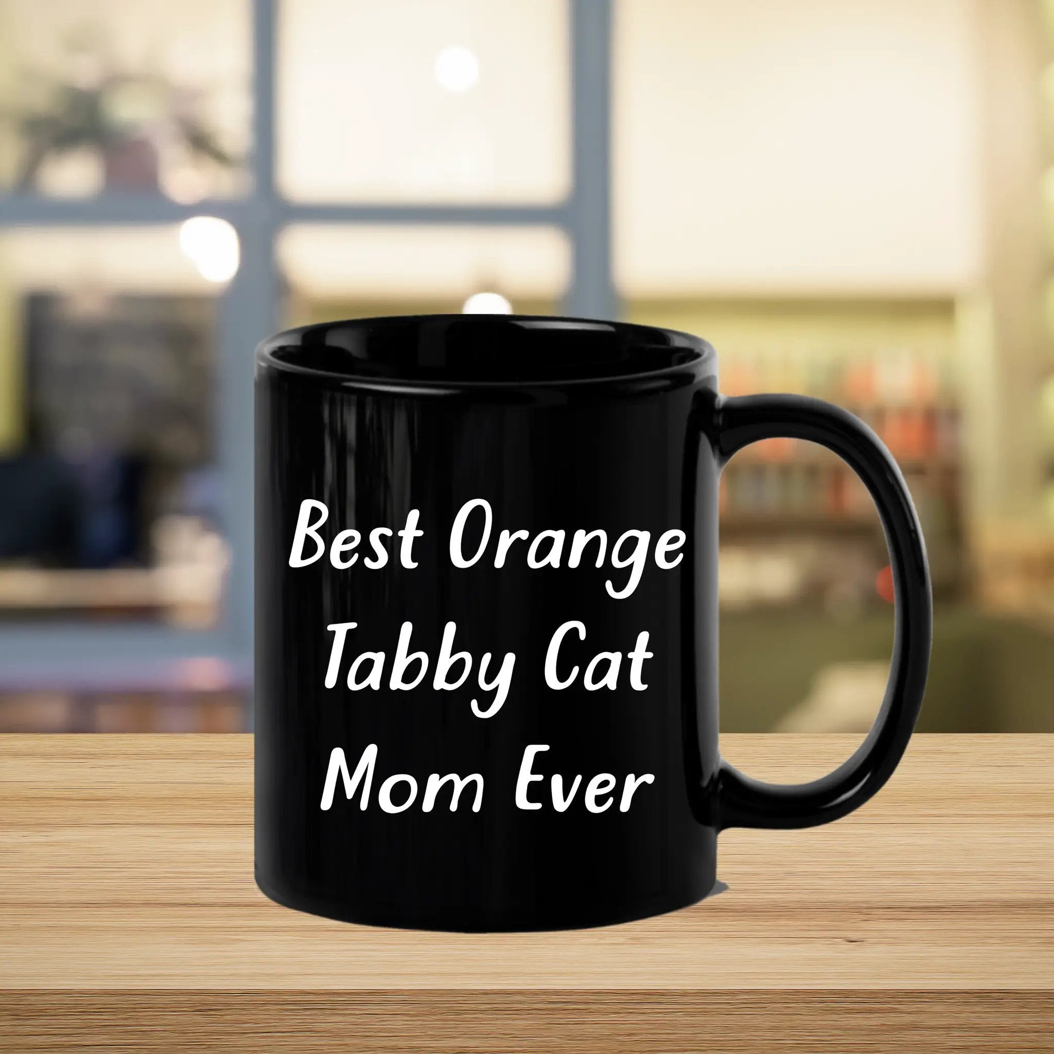 Funny Orange Tabby Cat Mom Black Coffee Mug - Mallard Moon