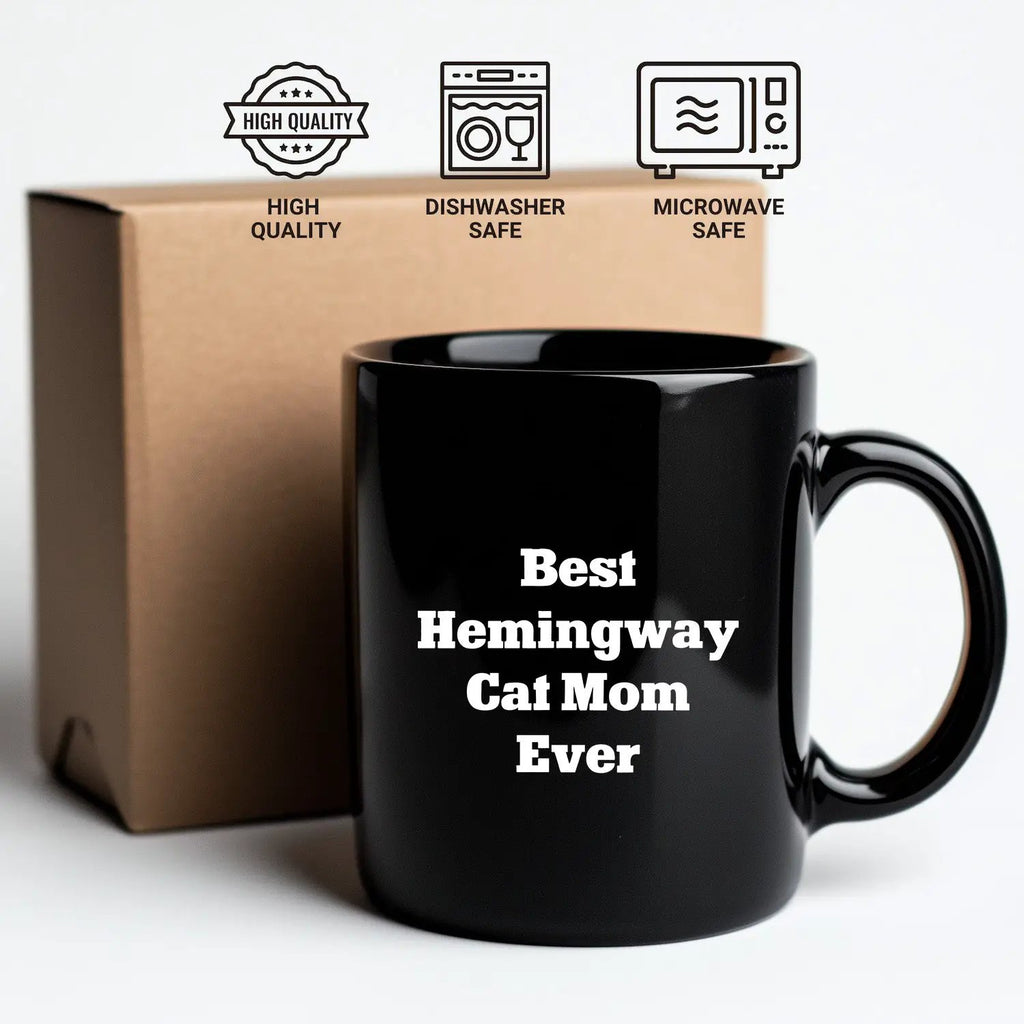 Funny Hemingway Cat Mom Gifts for Men, Black Coffee Mug, 'Best Hemingway Cat Mom Ever' Quote, Gifts from Mom, Father's Day Unique Gifts for Him - Mallard Moon