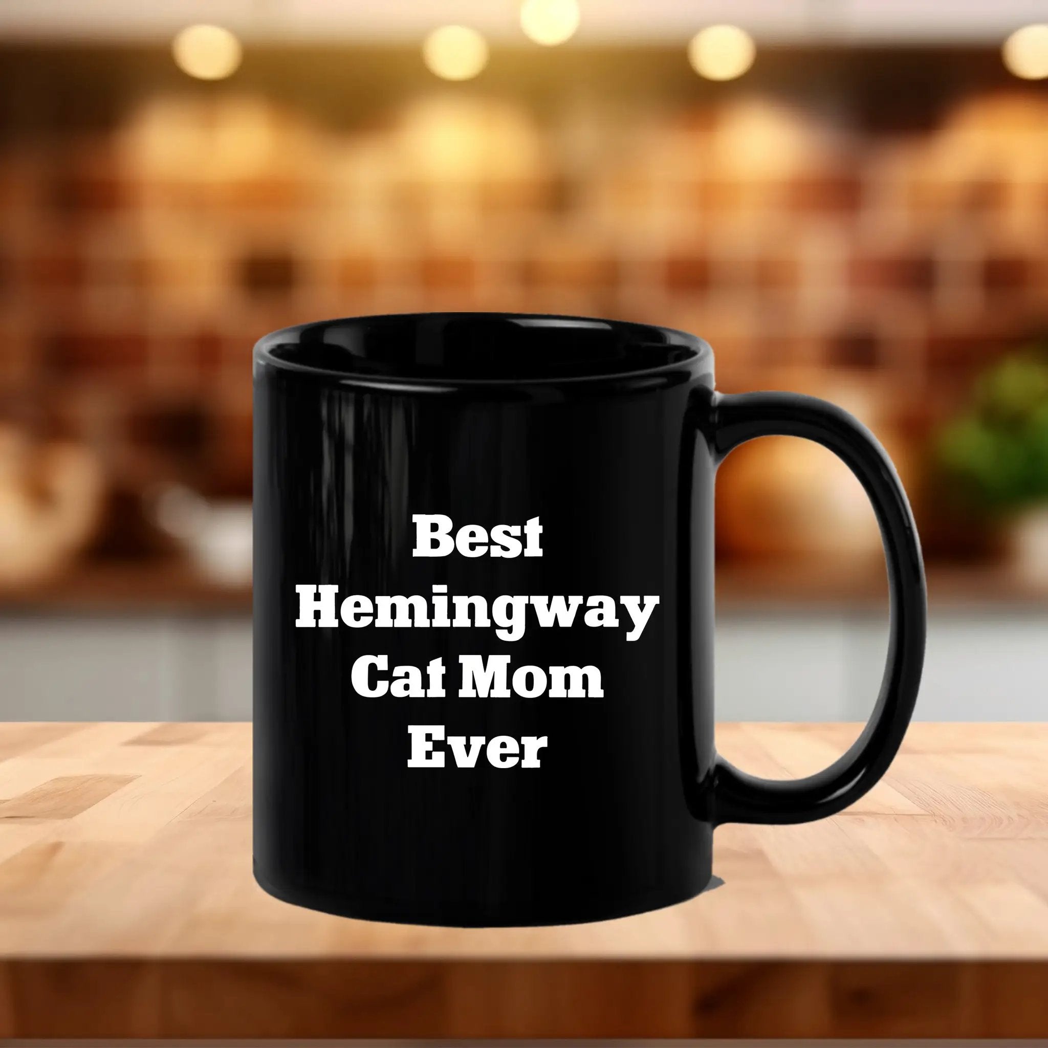 Funny Hemingway Cat Mom Gifts for Men, Black Coffee Mug, 'Best Hemingway Cat Mom Ever' Quote, Gifts from Mom, Father's Day Unique Gifts for Him - Mallard Moon