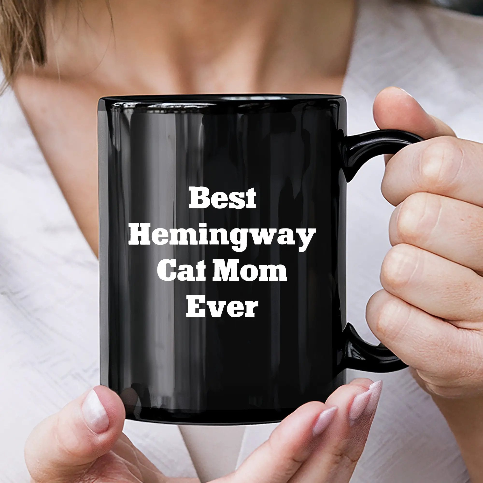 Funny Hemingway Cat Mom Gifts for Men, Black Coffee Mug, 'Best Hemingway Cat Mom Ever' Quote, Gifts from Mom, Father's Day Unique Gifts for Him - Mallard Moon