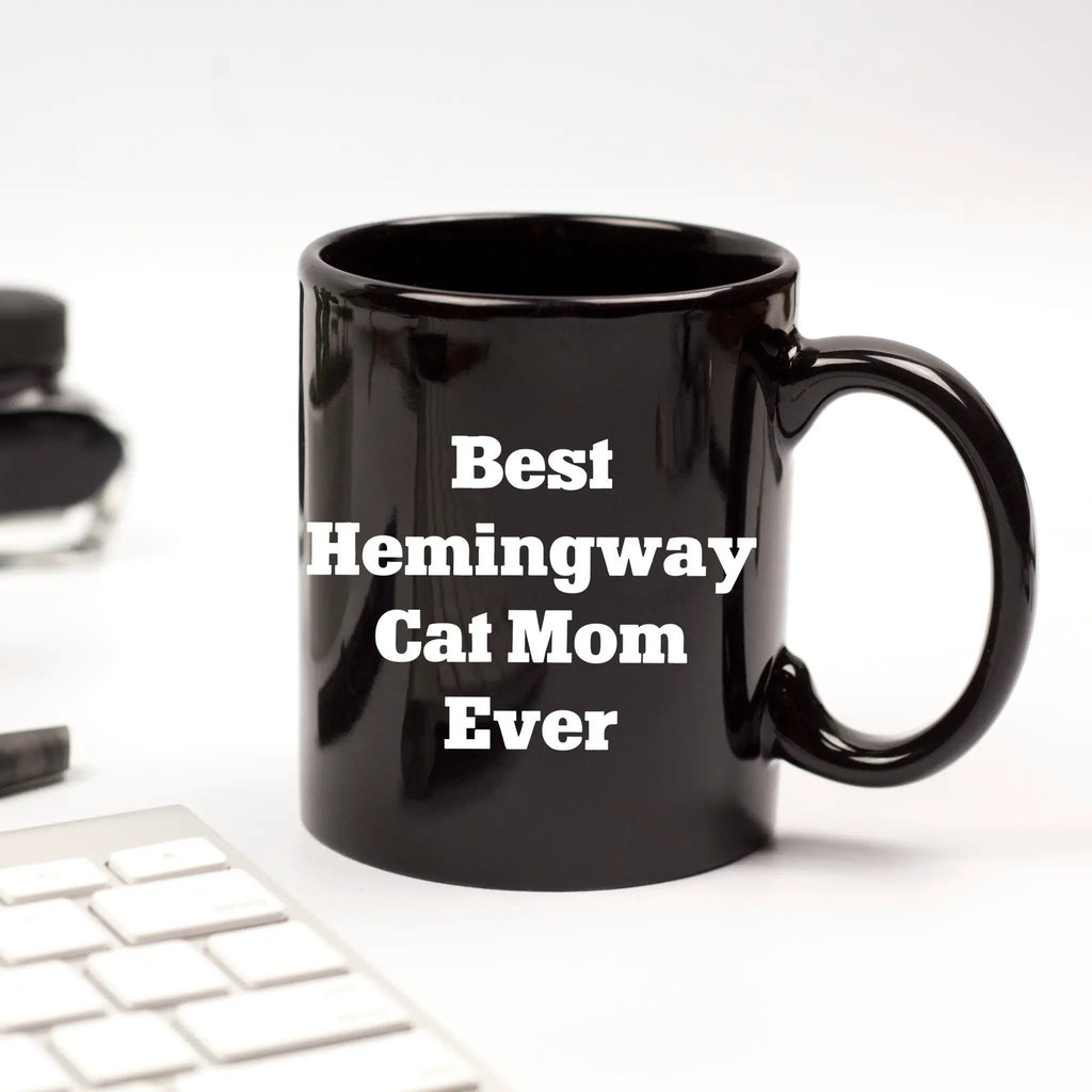 Funny Hemingway Cat Mom Gifts for Men, Black Coffee Mug, 'Best Hemingway Cat Mom Ever' Quote, Gifts from Mom, Father's Day Unique Gifts for Him - Mallard Moon