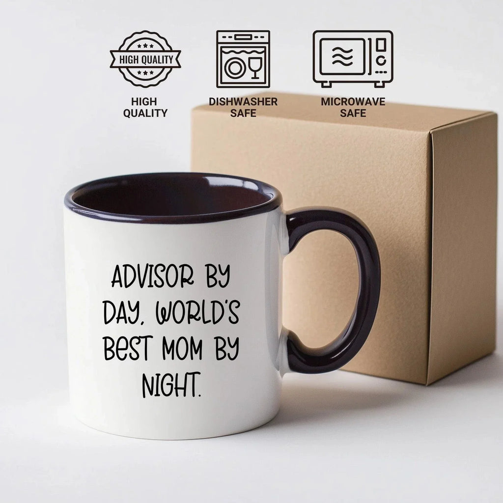 Funny Advisor Gifts from Friends - Two Tone Coffee Mug for World's Best Mom By Night - Graduation Unique Gifts
