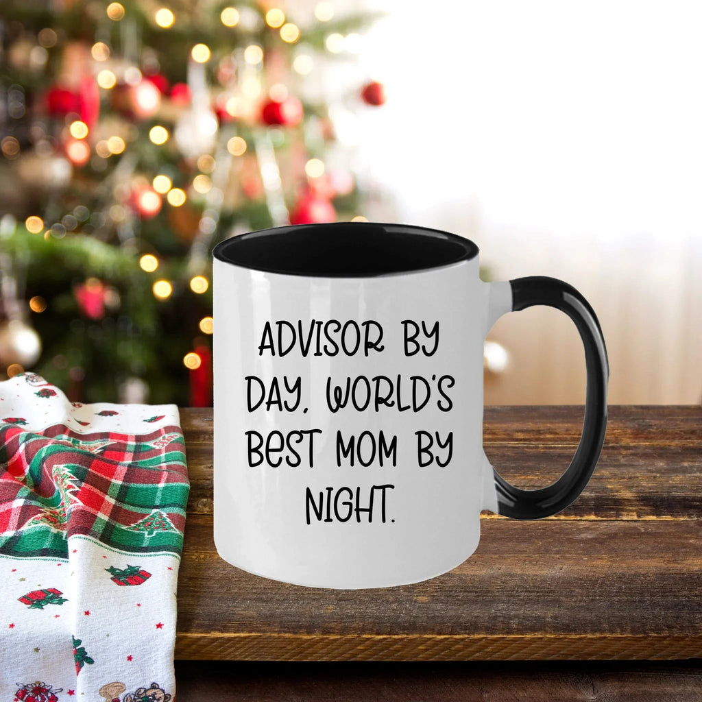 Funny Advisor Gifts from Friends - Two Tone Coffee Mug for World's Best Mom By Night - Graduation Unique Gifts