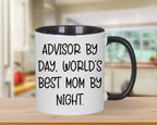 Funny Advisor Gifts from Friends - Two Tone Coffee Mug for World's Best Mom By Night - Graduation Unique Gifts