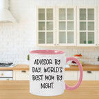 Funny Advisor Gifts from Friends - Two Tone Coffee Mug for World's Best Mom By Night - Graduation Unique Gifts