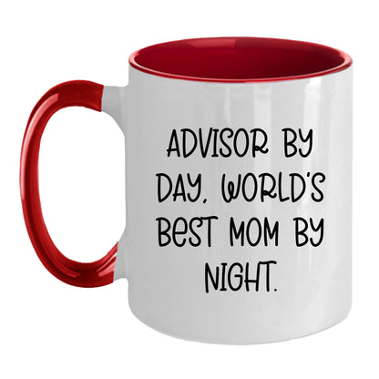 Funny Advisor Gifts from Friends - Two Tone Coffee Mug for World's Best Mom By Night - Graduation Unique Gifts - Mallard Moon Gift Shop