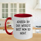 Funny Advisor Gifts from Friends - Two Tone Coffee Mug for World's Best Mom By Night - Graduation Unique Gifts