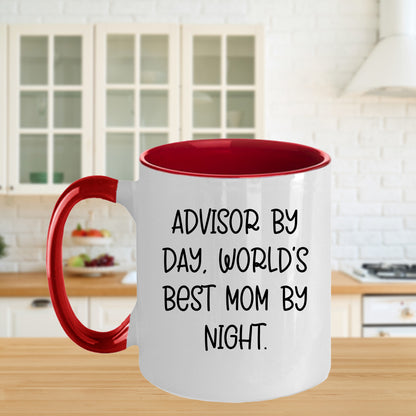 Funny Advisor Gifts from Friends - Two Tone Coffee Mug for World's Best Mom By Night - Graduation Unique Gifts - Mallard Moon Gift Shop
