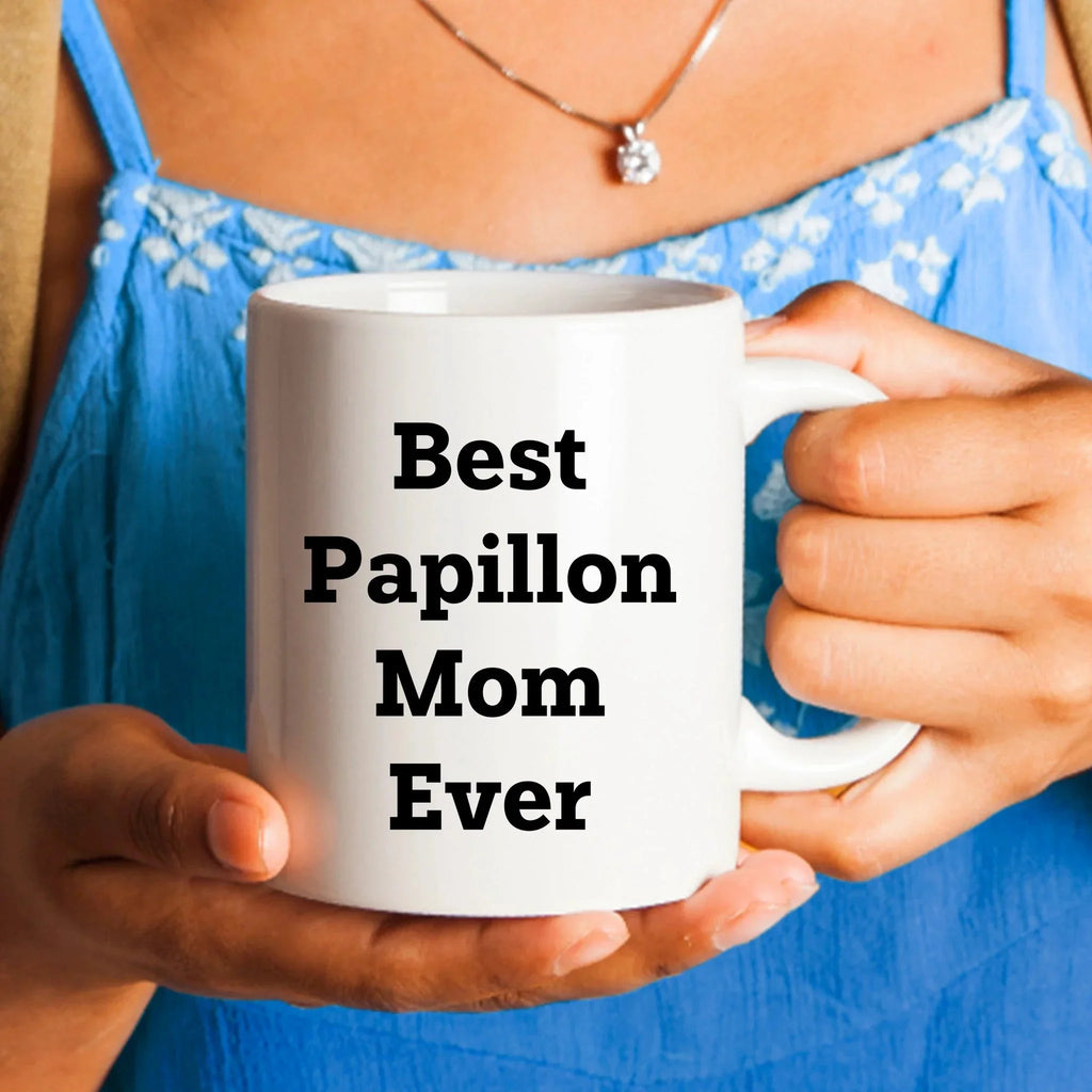 Spring Pet Products Papillon Dog Mom Ever Valentine's White Coffee Mug, Funny Quote, Gifts from Papillon Lovers for Papillon Lovers, 11oz or 15oz, Ceramic, Microwave and Dishwasher Safe