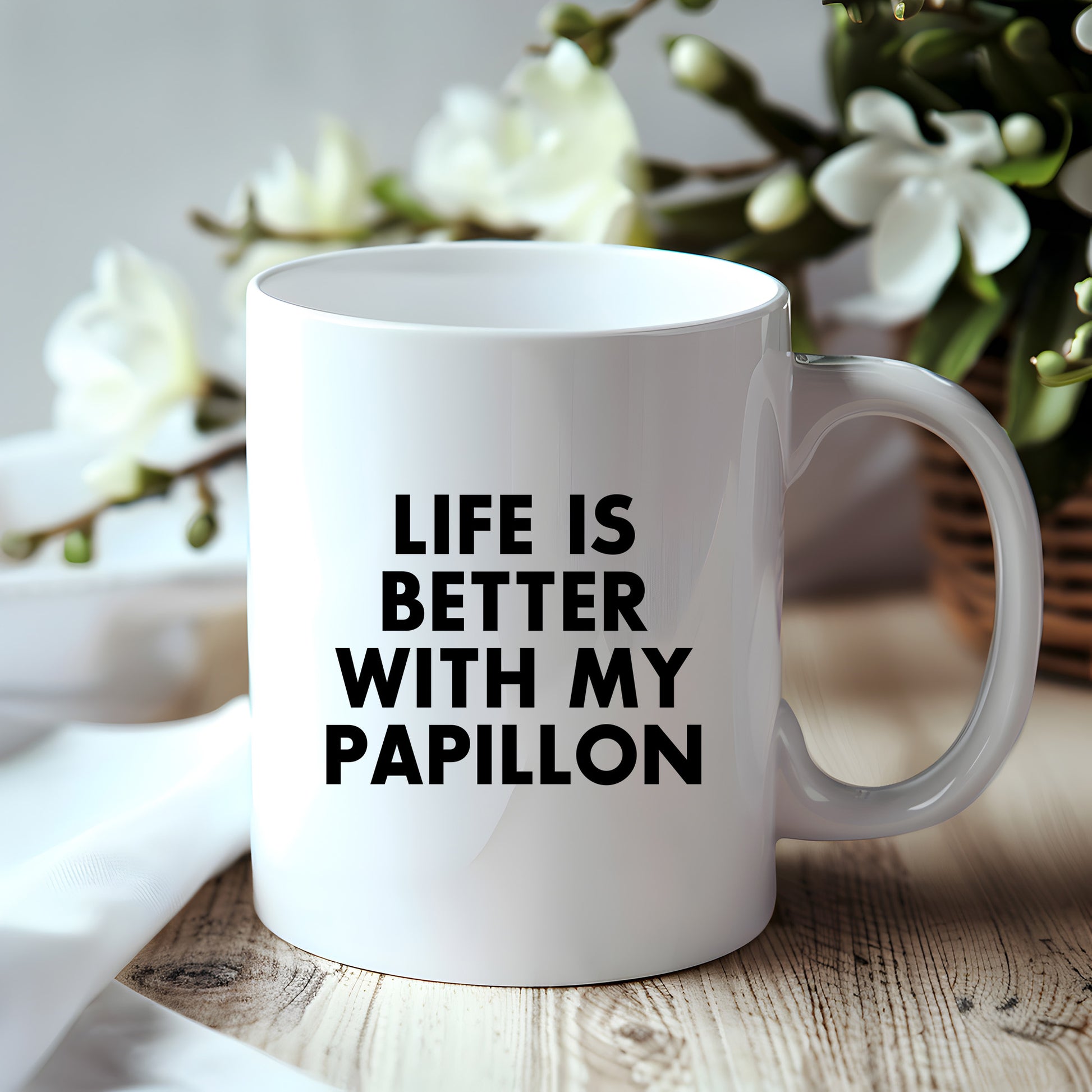 Spring Pet Products Papillon Dog Lovers Gifts from Mom, Funny White Coffee Mug for Mother's Day with 'Life Is Better With My Papillon' Quote, Ceramic, Microwave, and Dishwasher Safe - Mallard Moon Gift Shop