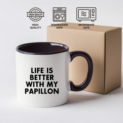 Life Is Better With My Papillon, Gifts from Mom to Papillon Dog Lovers, Two Tone Coffee Mug, Mother's Day Unique Gifts - Mallard Moon Gift Shop