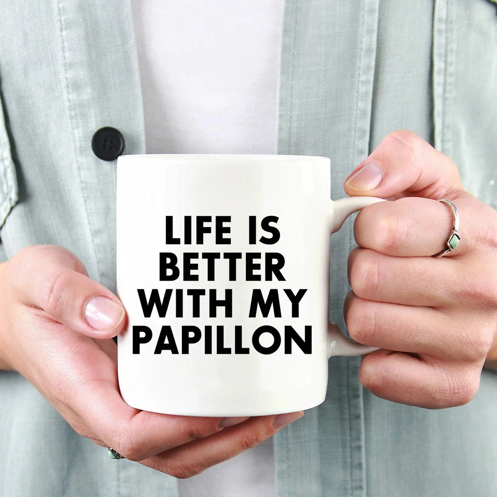 Spring Pet Products Papillon Dog Lovers Gifts from Mom, Funny White Coffee Mug for Mother's Day with 'Life Is Better With My Papillon' Quote, Ceramic, Microwave, and Dishwasher Safe