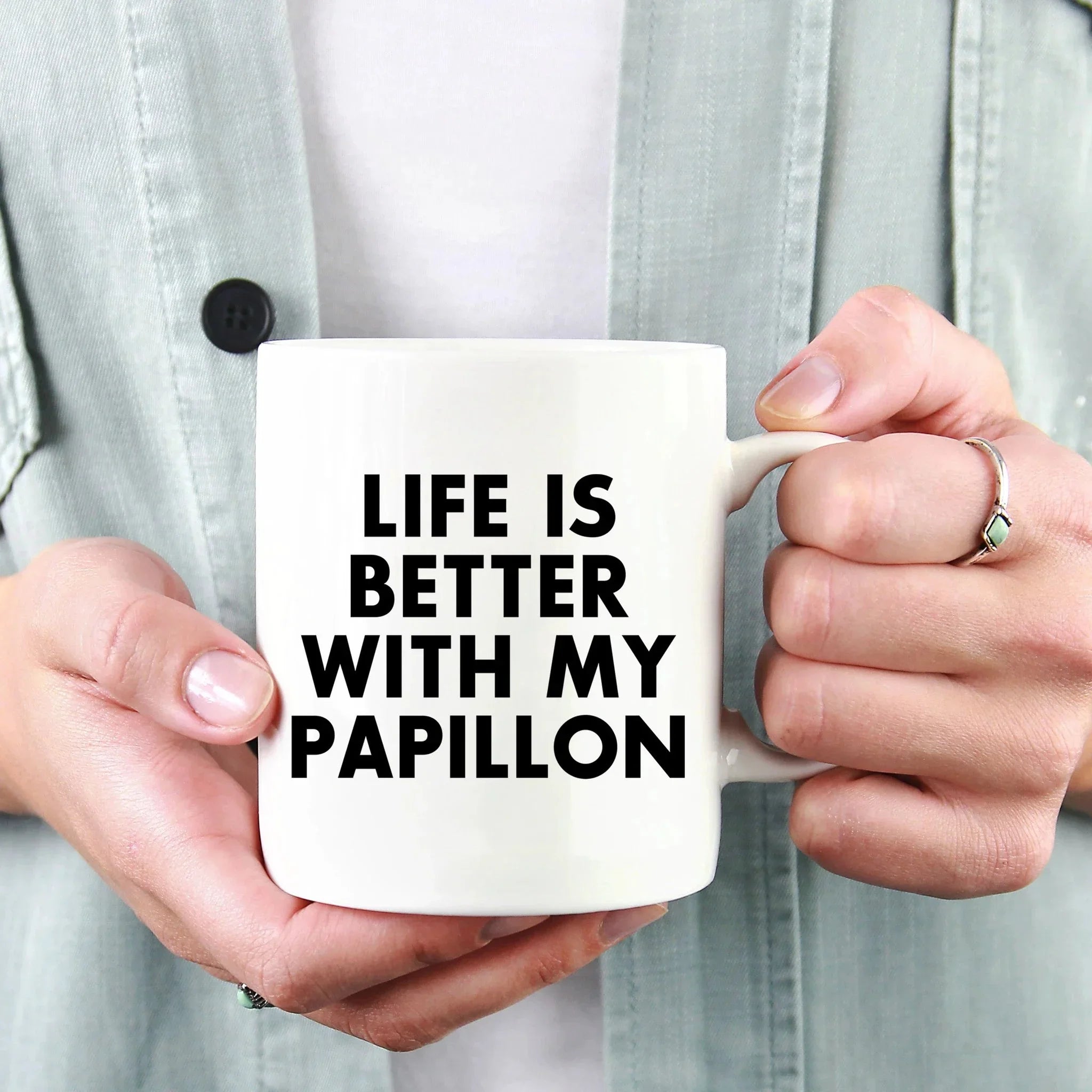 Spring Pet Products Papillon Dog Lovers Gifts from Mom, Funny White Coffee Mug for Mother's Day with 'Life Is Better With My Papillon' Quote, Ceramic, Microwave, and Dishwasher Safe