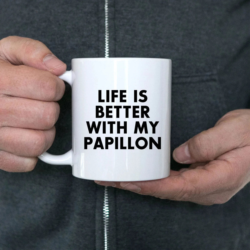 Spring Pet Products Papillon Dog Lovers Gifts from Mom, Funny White Coffee Mug for Mother's Day with 'Life Is Better With My Papillon' Quote, Ceramic, Microwave, and Dishwasher Safe