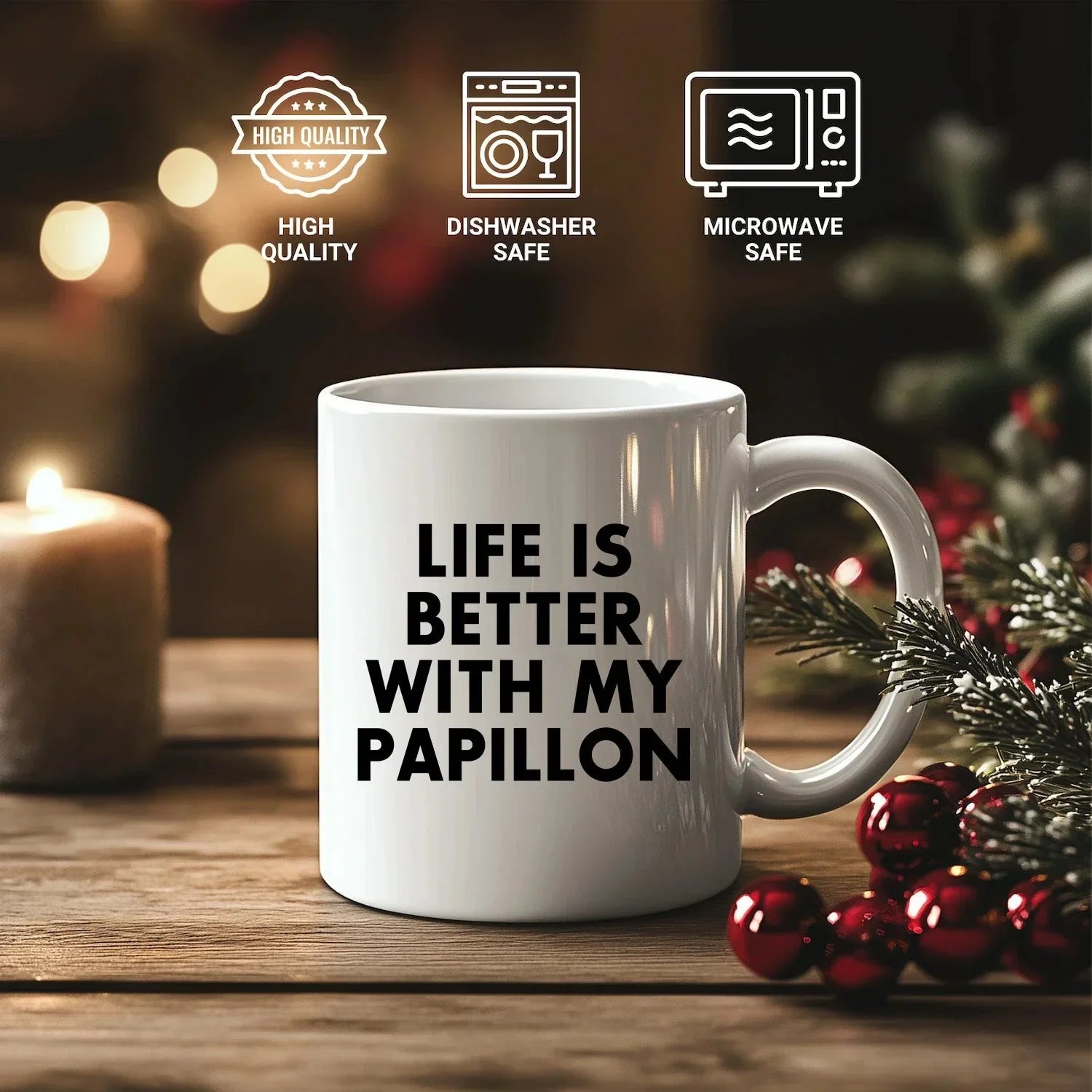 Spring Pet Products Papillon Dog Lovers Gifts from Mom, Funny White Coffee Mug for Mother's Day with 'Life Is Better With My Papillon' Quote, Ceramic, Microwave, and Dishwasher Safe