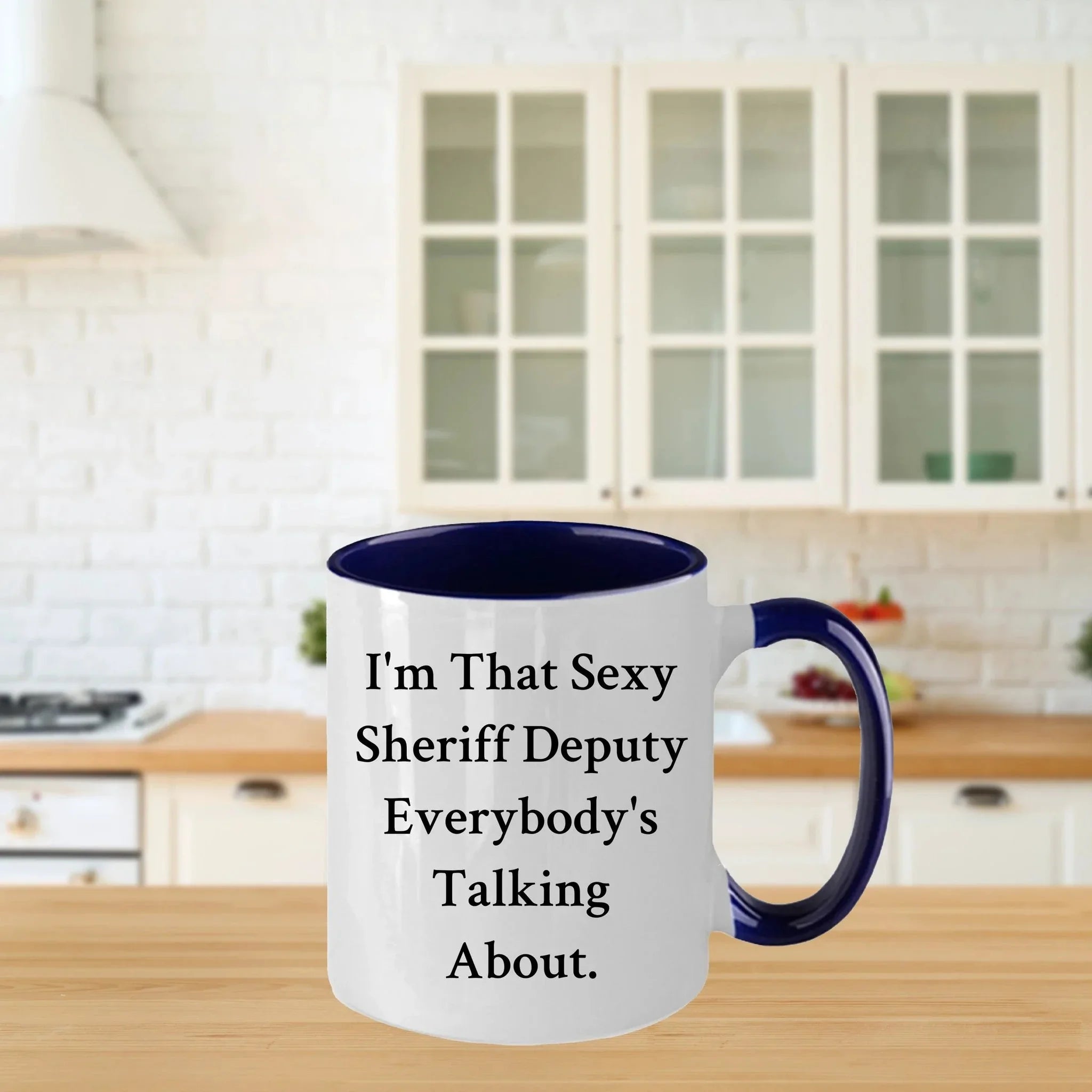 Funny Sheriff Deputy Gifts for Him from Friends, Coworkers, or Family - I'm That Sexy Sheriff Deputy Everybody's Talking About. Two Tone Coffee Mug, Graduation Unique Gifts