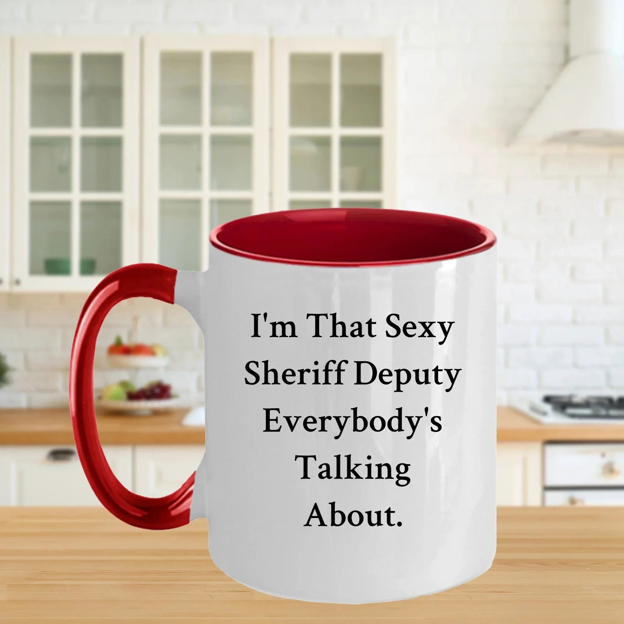 Funny Sheriff Deputy Gifts for Him from Friends, Coworkers, or Family - I'm That Sexy Sheriff Deputy Everybody's Talking About. Two Tone Coffee Mug, Graduation Unique Gifts