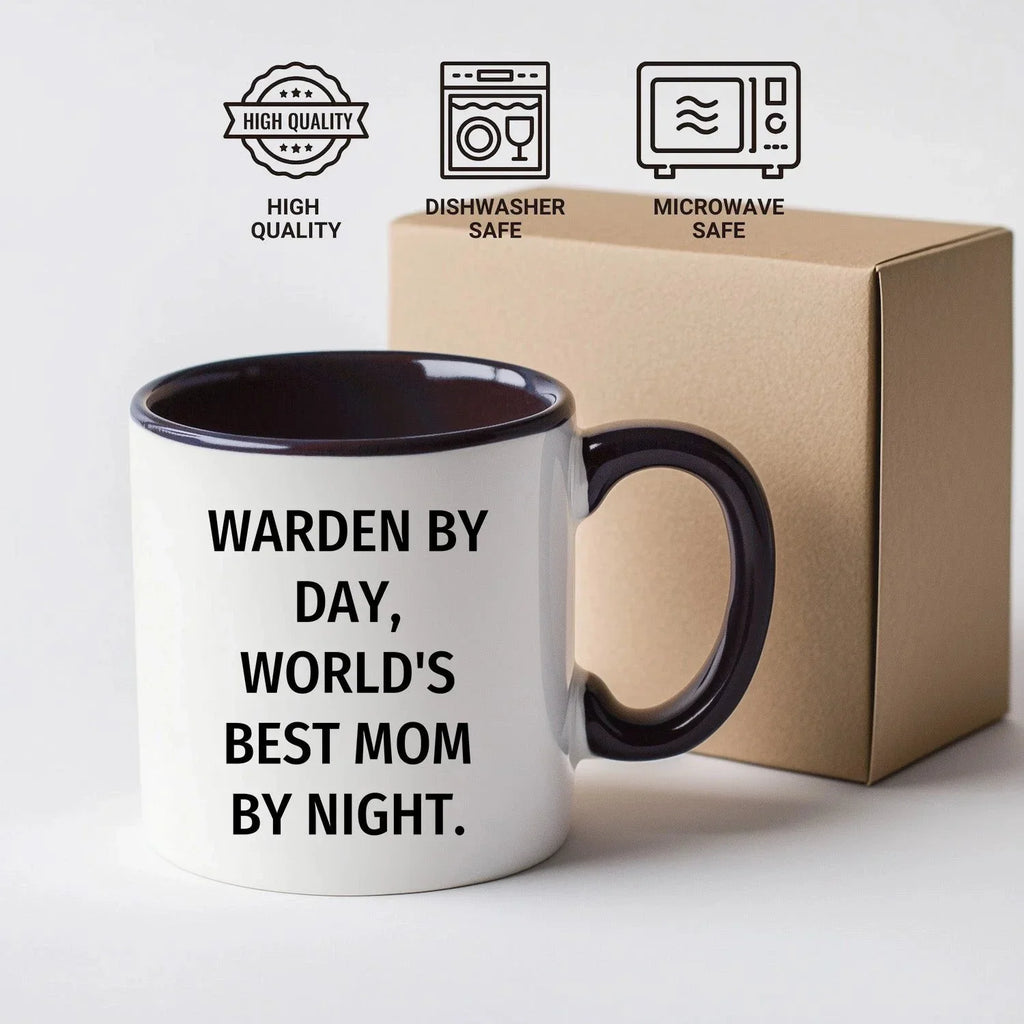 Warden Gifts by Day, Funny Mom by Night, Two Tone Coffee Mug for Father's Day