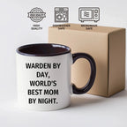 Warden Gifts by Day, Funny Mom by Night, Two Tone Coffee Mug for Father's Day