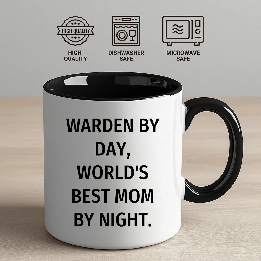 Warden Gifts by Day, Funny Mom by Night, Two Tone Coffee Mug for Father's Day