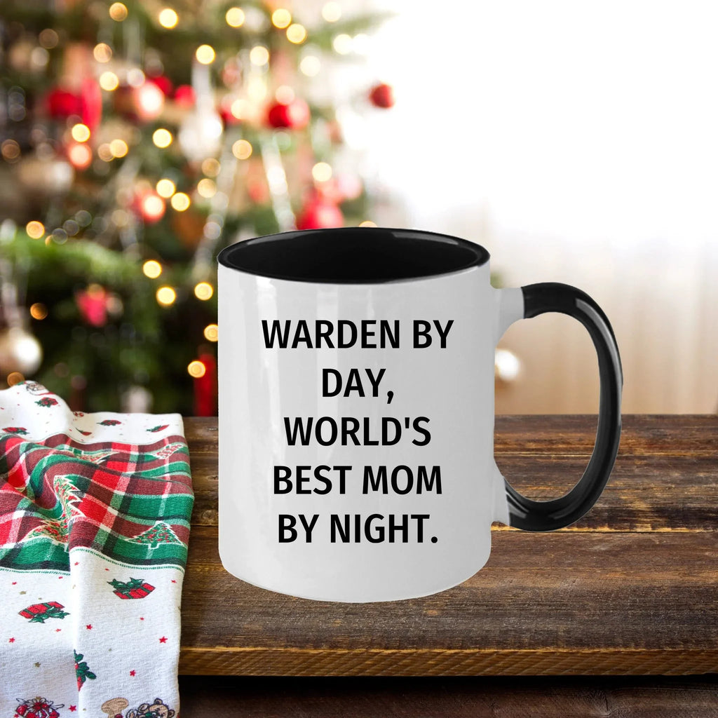 Warden Gifts by Day, Funny Mom by Night, Two Tone Coffee Mug for Father's Day