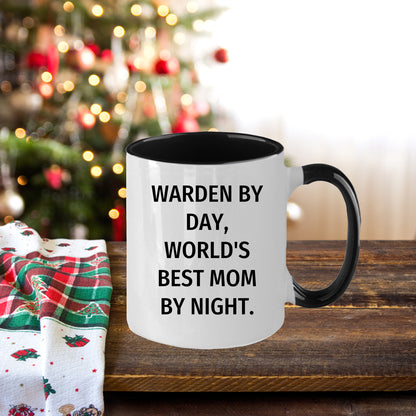 Warden Gifts by Day, Funny Mom by Night, Two Tone Coffee Mug for Father's Day - Mallard Moon Gift Shop
