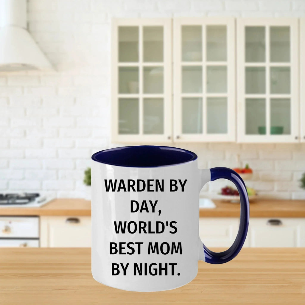 Warden Gifts by Day, Funny Mom by Night, Two Tone Coffee Mug for Father's Day