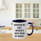 Warden Gifts by Day, Funny Mom by Night, Two Tone Coffee Mug for Father's Day