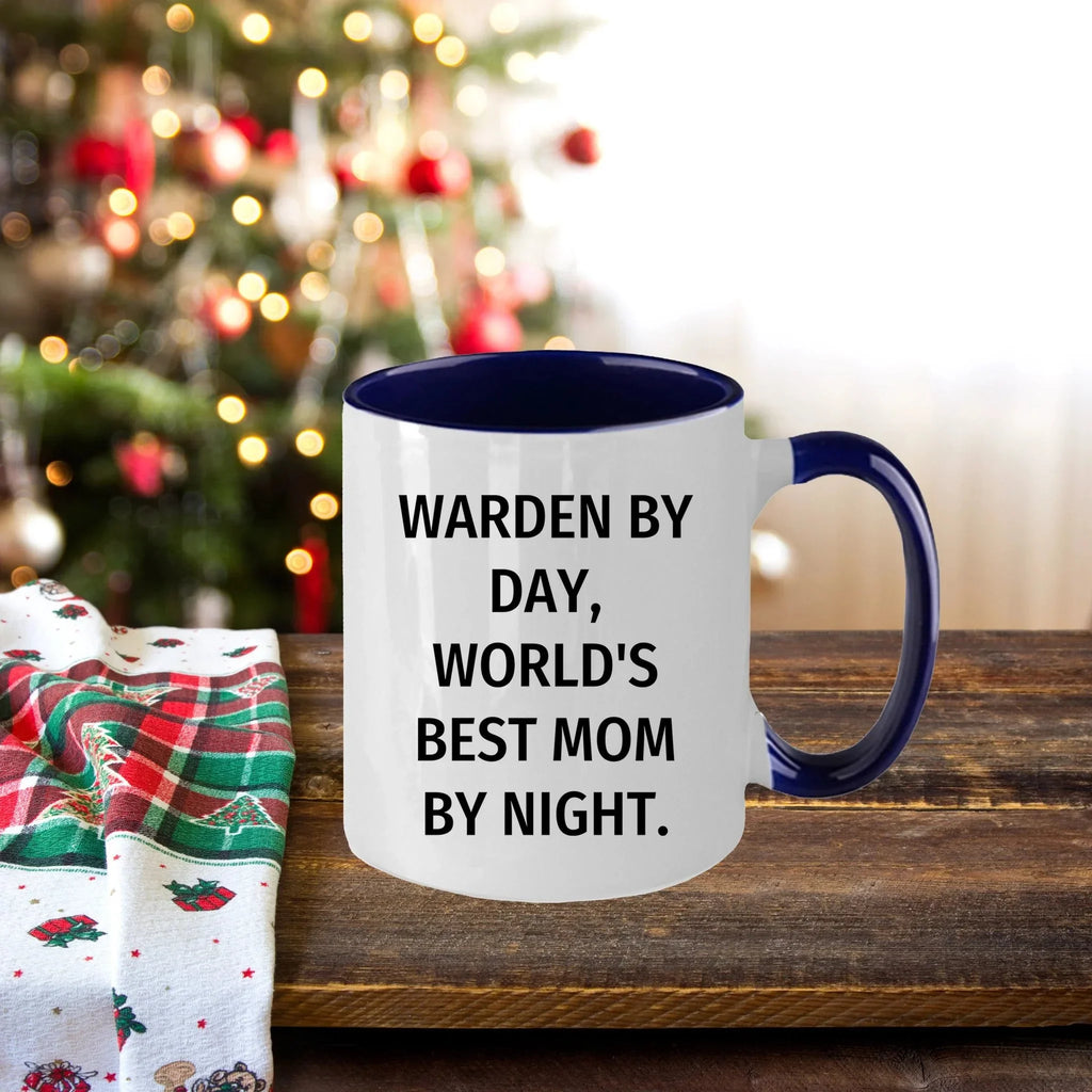 Warden Gifts by Day, Funny Mom by Night, Two Tone Coffee Mug for Father's Day