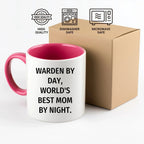 Warden Gifts by Day, Funny Mom by Night, Two Tone Coffee Mug for Father's Day