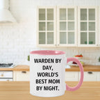 Warden Gifts by Day, Funny Mom by Night, Two Tone Coffee Mug for Father's Day