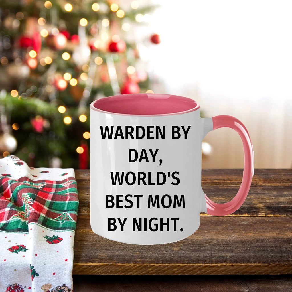Warden Gifts by Day, Funny Mom by Night, Two Tone Coffee Mug for Father's Day