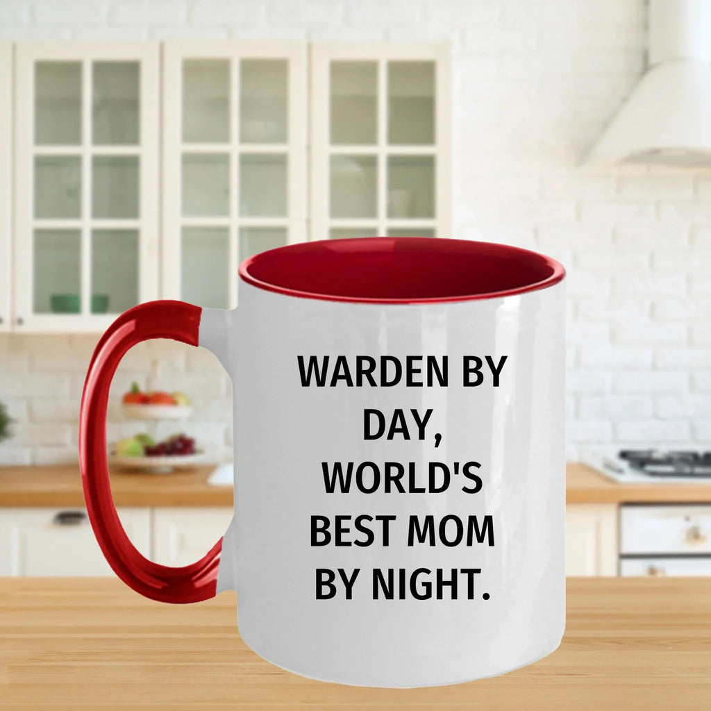 Warden Gifts by Day, Funny Mom by Night, Two Tone Coffee Mug for Father's Day
