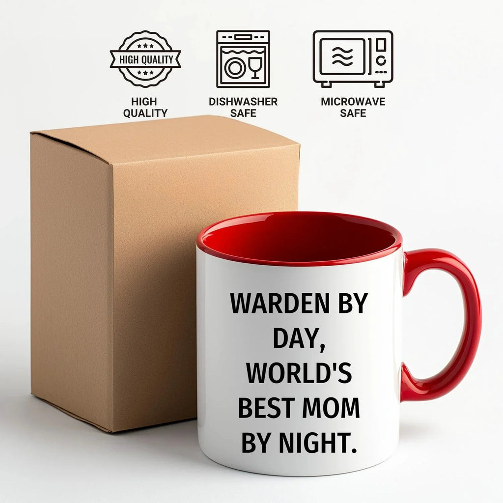 Warden Gifts by Day, Funny Mom by Night, Two Tone Coffee Mug for Father's Day