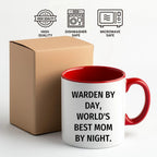Warden Gifts by Day, Funny Mom by Night, Two Tone Coffee Mug for Father's Day