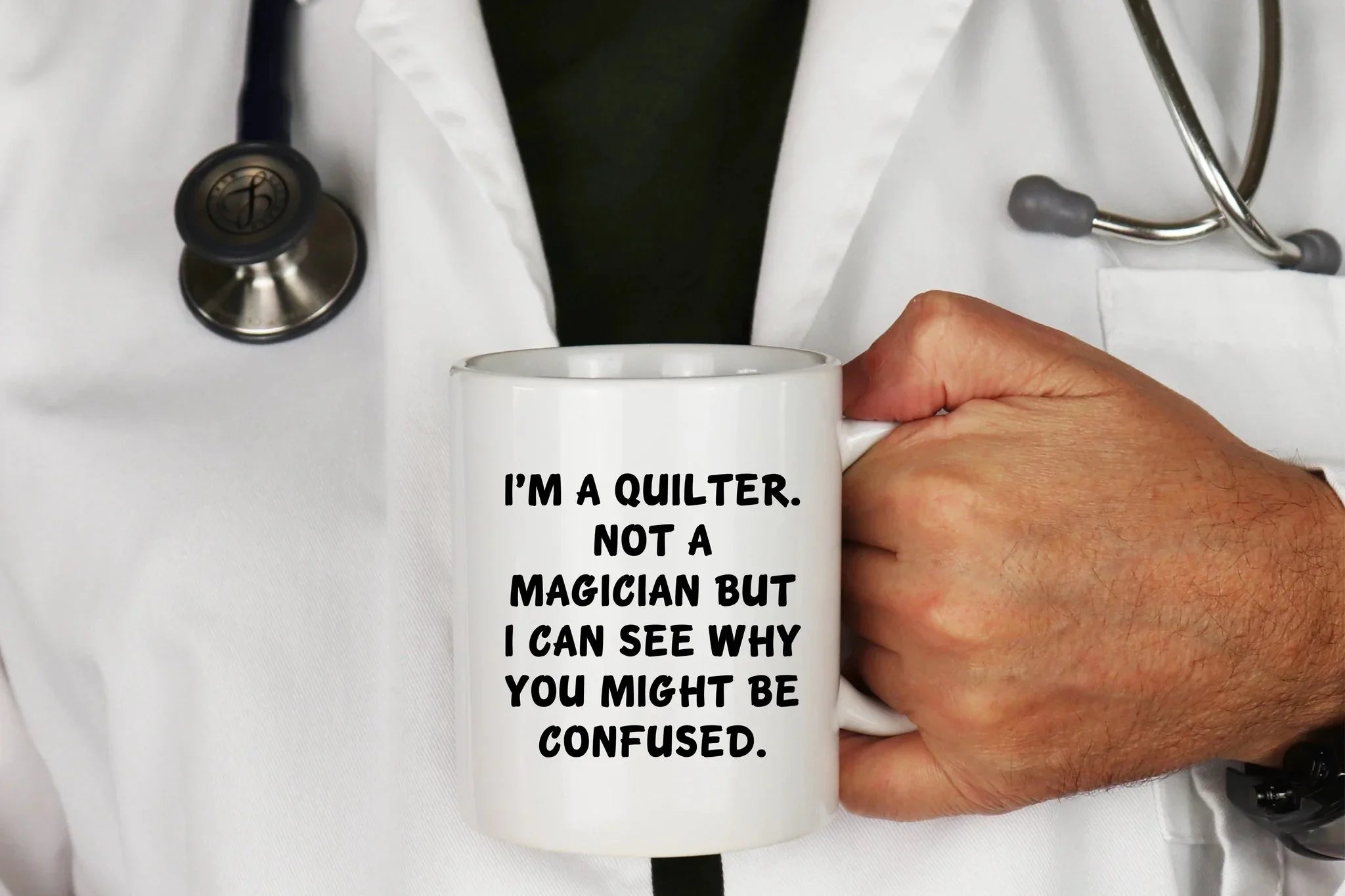 Funny Quilting Two-Tone Coffee Mug for Crafters & Fabric Lovers - I'm a Quilter, Not a Magician - Gift for Quilters