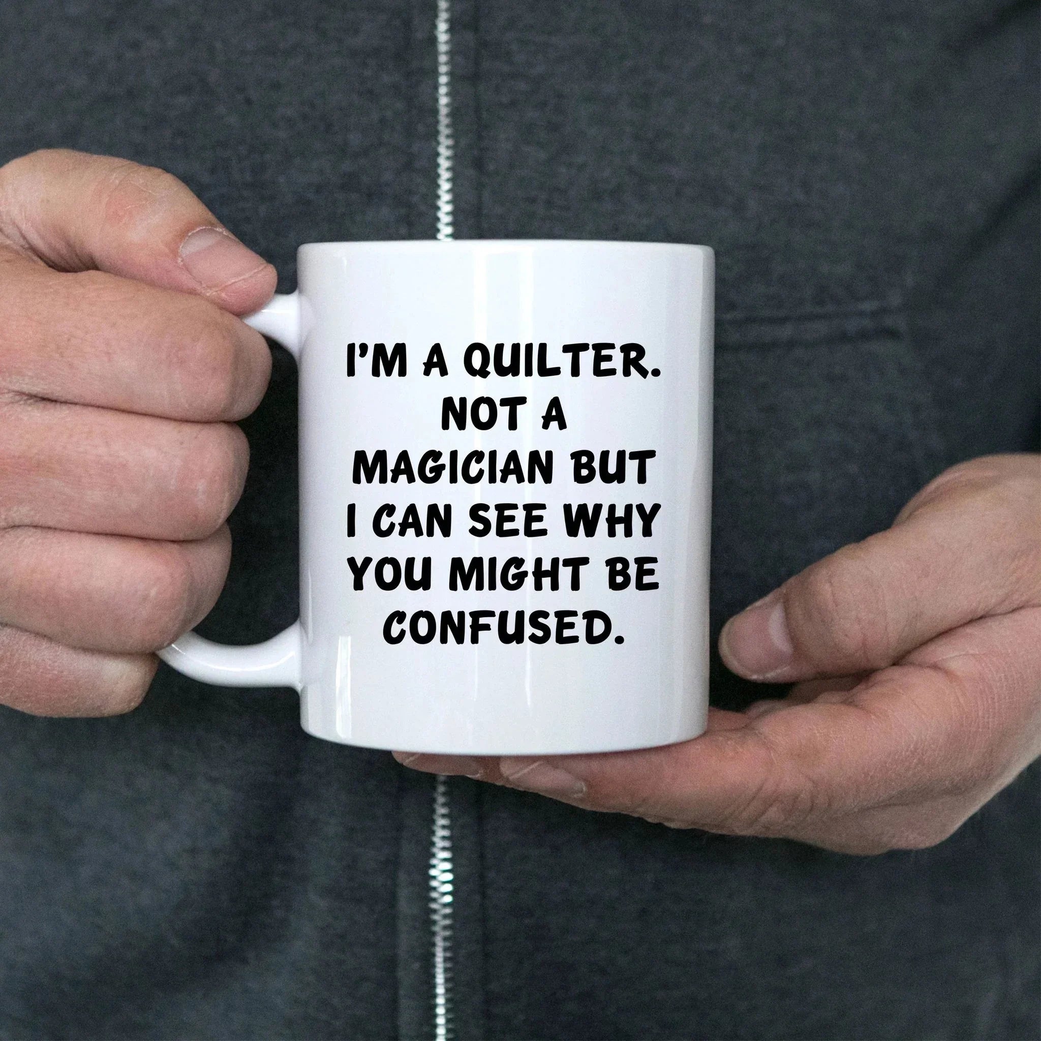 Funny Quilting Two-Tone Coffee Mug for Crafters & Fabric Lovers - I'm a Quilter, Not a Magician - Gift for Quilters