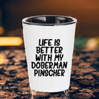 Inspirational Life Is Better With My Doberman Pinscher Funny Shot Glass Gifts Unique Doberman Pinscher Dog Lovers Ceramic, 1.5oz Capacity, Microwave and Dishwasher Safe